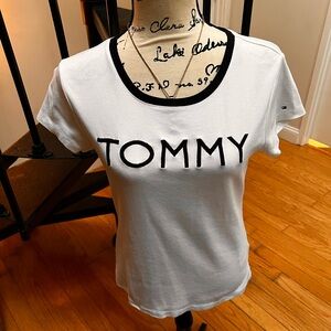 Tommy Hilfiger Women's White Tee with Black Trim
